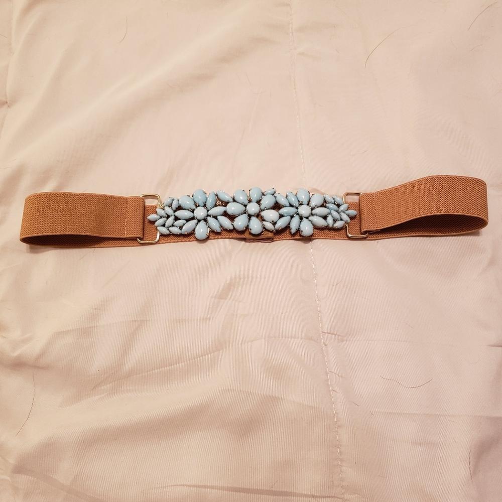 Tan and Blue Floral Belt